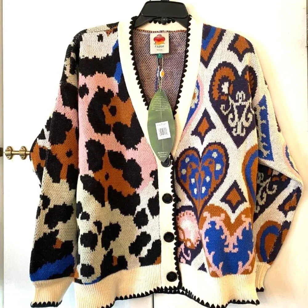 FARM Rio Mixed Ikat Hearts Knit Cardigan - Picture 5 of 9